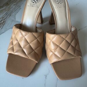 Vince Camuto Tan Quilted Heeled Mules